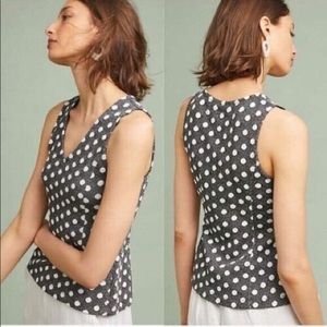 Maeve | Anthropologie Jacquard Knit Gray Polka Dot Peplum Blouse